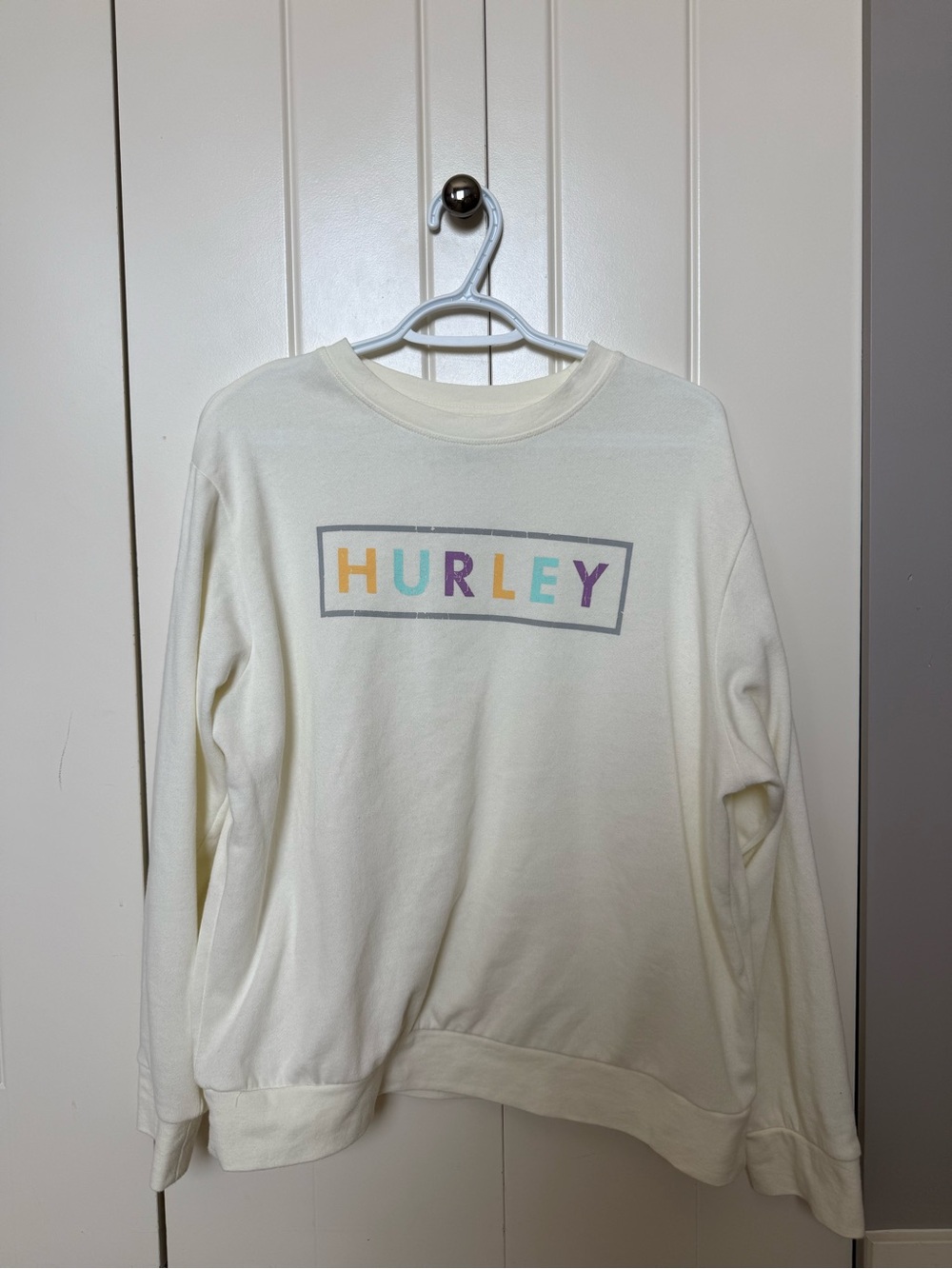 Hurley Cream Crewneck with Pastel Multicolor Logo